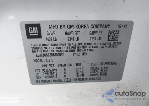 2013 Buick Encore Leather из США, поврежденный, VIN KL4CJGSB8DB182052